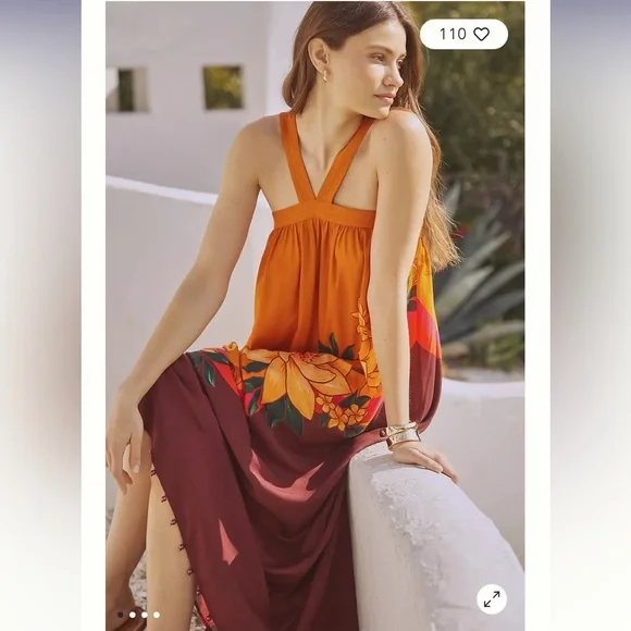 Anthropologie NWT FARM RIO HALTER MAXI COVER-UP DRESS size XS. - Picture 3 of 7